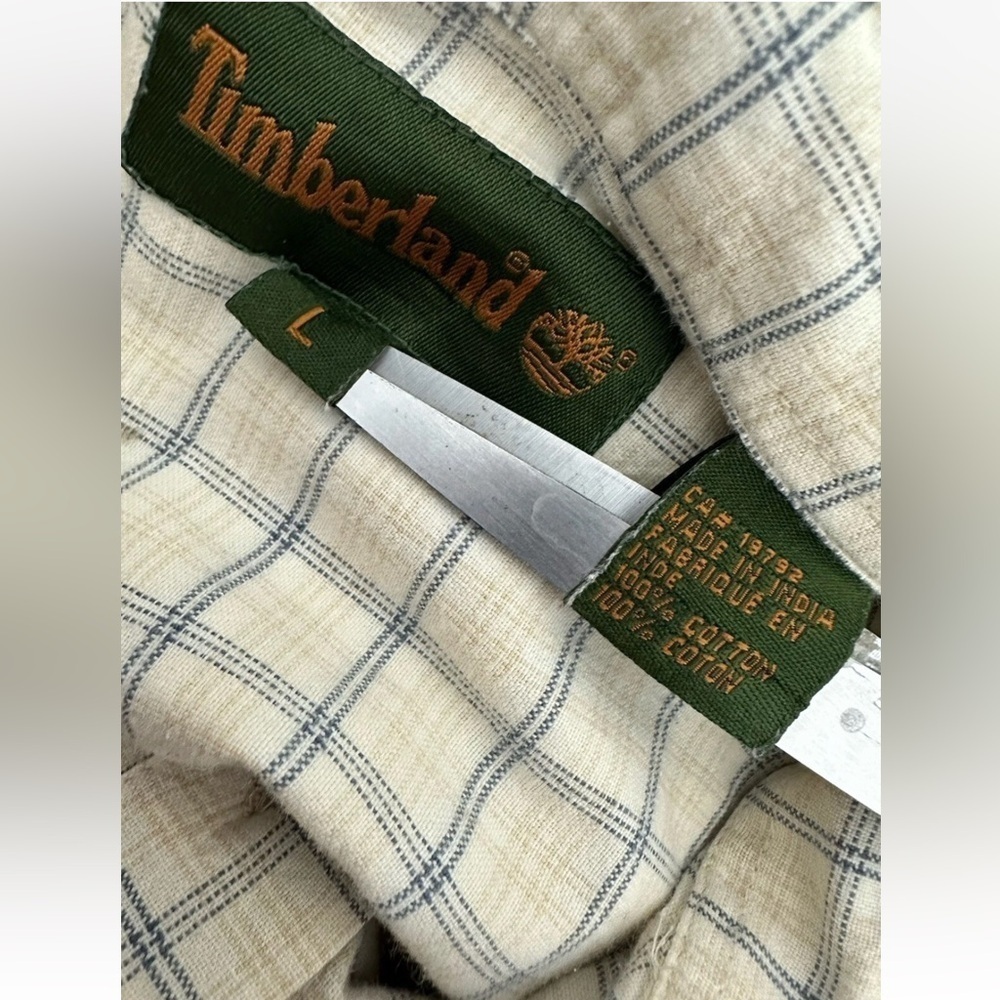 Timberland Shirt Men's Size L Yellow Plaid Button Down 100% Cotton Short Sleeve - Picture 5 of 8